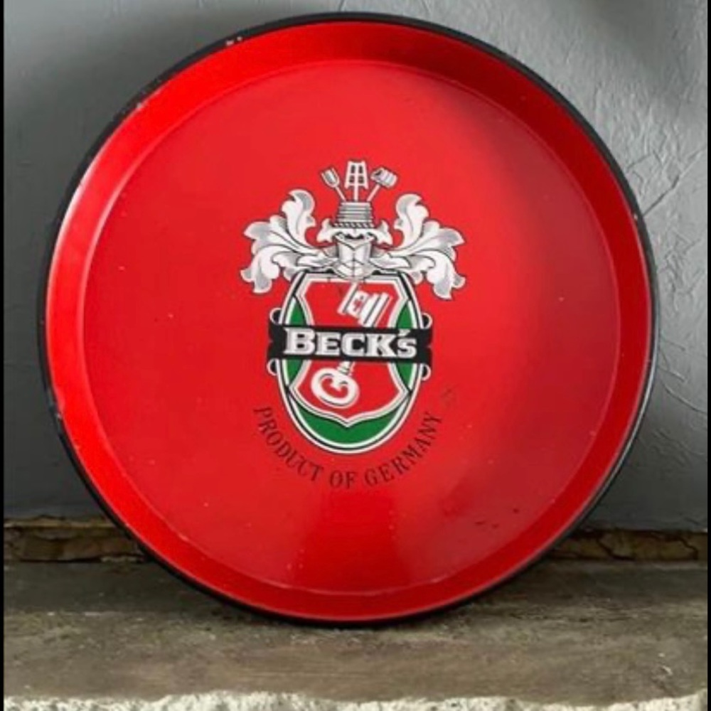 Vintage Beck's Beer Round Metal Bar Tray Serving Tray